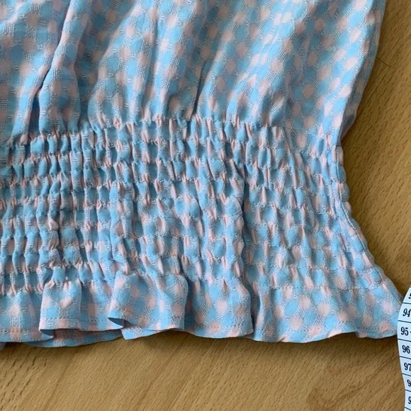 Greylin Blue and Pink Gingham Checkered Smocked Blouse Top Size S - Picture 14 of 14